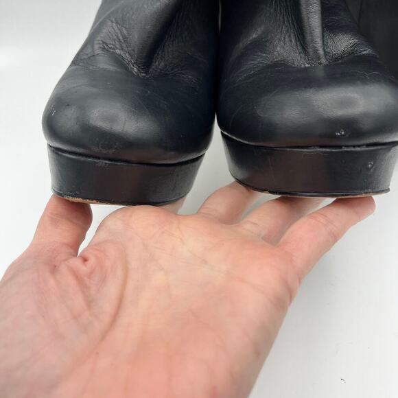 Reba Black Leather Knee High Platform Stiletto Boots Size 9.5M - Picture 7 of 10